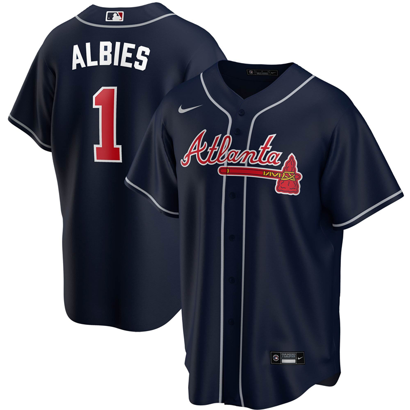 2020 MLB Men Atlanta Braves 1 Ozzie Albies Nike Navy Alternate 2020 Replica Player Jersey 1